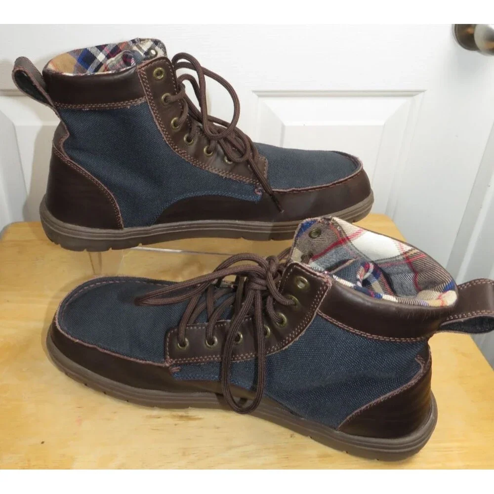Lems Men's Boulder Boots in Navy/Dr. Brown Plaid Lining Size EU 47/US 13